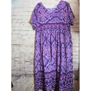 Woman Within Babydoll Nap Dress 22/24 Purple Mixed Floral Print Cotton Plus Size